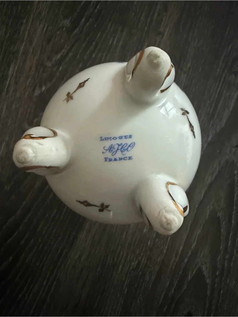 Vintage Limoges France Porcelain Floral Vase Cachepot Swan Feet Gold Trim